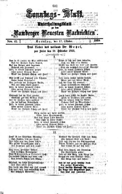 Bamberger neueste Nachrichten. Sonntagsblatt : Unterhaltungs-Beilage zu den "Bamberger neueste Nachrichten" (Bamberger neueste Nachrichten) Sonntag 17. Oktober 1869