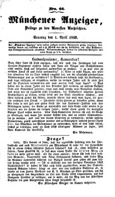 Neueste Nachrichten aus dem Gebiete der Politik (Münchner neueste Nachrichten) Sonntag 1. April 1849