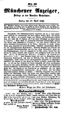 Neueste Nachrichten aus dem Gebiete der Politik (Münchner neueste Nachrichten) Freitag 27. April 1849