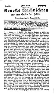 Neueste Nachrichten aus dem Gebiete der Politik (Münchner neueste Nachrichten) Donnerstag 9. August 1849