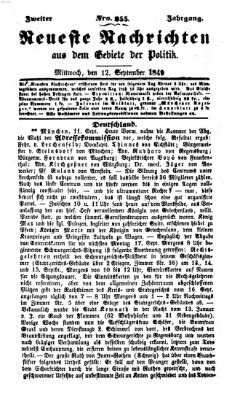 Neueste Nachrichten aus dem Gebiete der Politik (Münchner neueste Nachrichten) Mittwoch 12. September 1849