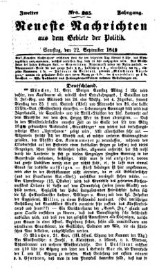 Neueste Nachrichten aus dem Gebiete der Politik (Münchner neueste Nachrichten) Samstag 22. September 1849