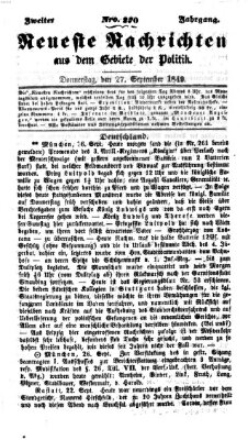 Neueste Nachrichten aus dem Gebiete der Politik (Münchner neueste Nachrichten) Donnerstag 27. September 1849