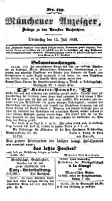 Neueste Nachrichten aus dem Gebiete der Politik (Münchner neueste Nachrichten) Donnerstag 12. Juli 1849