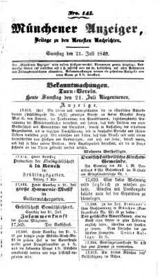 Neueste Nachrichten aus dem Gebiete der Politik (Münchner neueste Nachrichten) Samstag 21. Juli 1849