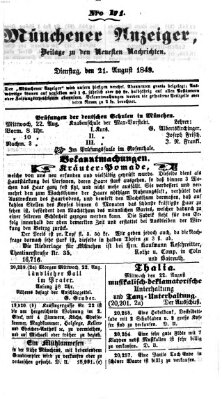 Neueste Nachrichten aus dem Gebiete der Politik (Münchner neueste Nachrichten) Dienstag 21. August 1849