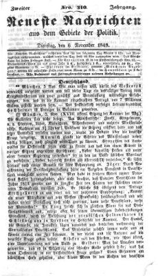 Neueste Nachrichten aus dem Gebiete der Politik (Münchner neueste Nachrichten) Dienstag 6. November 1849