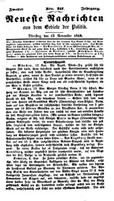 Neueste Nachrichten aus dem Gebiete der Politik (Münchner neueste Nachrichten) Dienstag 13. November 1849