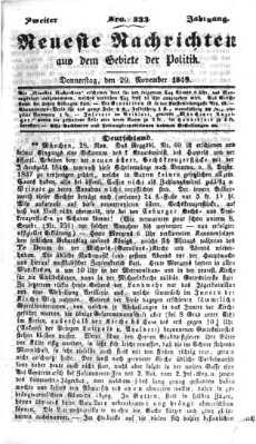 Neueste Nachrichten aus dem Gebiete der Politik (Münchner neueste Nachrichten) Donnerstag 29. November 1849