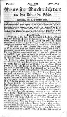 Neueste Nachrichten aus dem Gebiete der Politik (Münchner neueste Nachrichten) Samstag 1. Dezember 1849