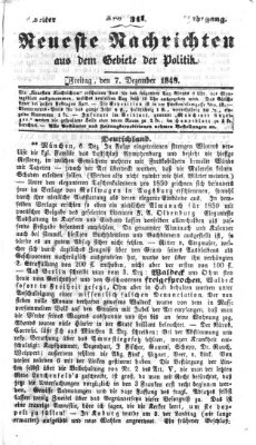 Neueste Nachrichten aus dem Gebiete der Politik (Münchner neueste Nachrichten) Freitag 7. Dezember 1849