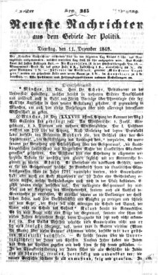 Neueste Nachrichten aus dem Gebiete der Politik (Münchner neueste Nachrichten) Dienstag 11. Dezember 1849