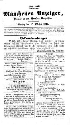 Neueste Nachrichten aus dem Gebiete der Politik (Münchner neueste Nachrichten) Montag 15. Oktober 1849