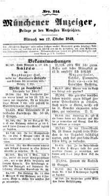 Neueste Nachrichten aus dem Gebiete der Politik (Münchner neueste Nachrichten) Mittwoch 17. Oktober 1849