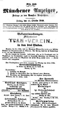 Neueste Nachrichten aus dem Gebiete der Politik (Münchner neueste Nachrichten) Freitag 19. Oktober 1849