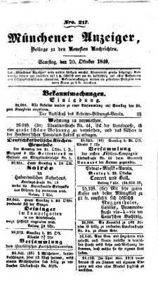 Neueste Nachrichten aus dem Gebiete der Politik (Münchner neueste Nachrichten) Samstag 20. Oktober 1849