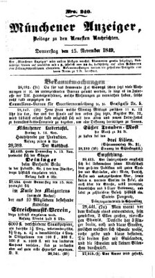 Neueste Nachrichten aus dem Gebiete der Politik (Münchner neueste Nachrichten) Donnerstag 15. November 1849