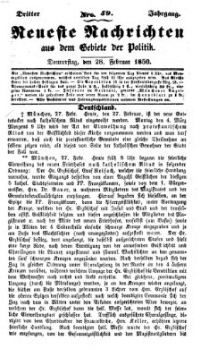 Neueste Nachrichten aus dem Gebiete der Politik (Münchner neueste Nachrichten) Donnerstag 28. Februar 1850