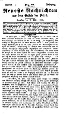 Neueste Nachrichten aus dem Gebiete der Politik (Münchner neueste Nachrichten) Samstag 2. März 1850