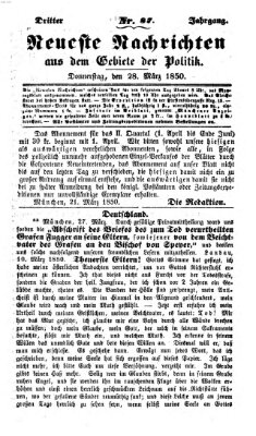 Neueste Nachrichten aus dem Gebiete der Politik (Münchner neueste Nachrichten) Donnerstag 28. März 1850