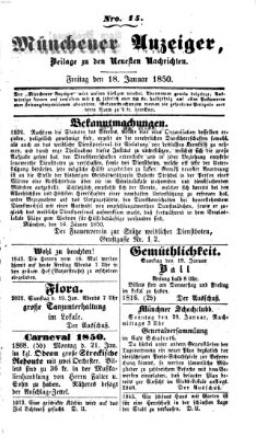 Neueste Nachrichten aus dem Gebiete der Politik (Münchner neueste Nachrichten) Freitag 18. Januar 1850