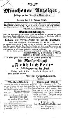 Neueste Nachrichten aus dem Gebiete der Politik (Münchner neueste Nachrichten) Sonntag 20. Januar 1850