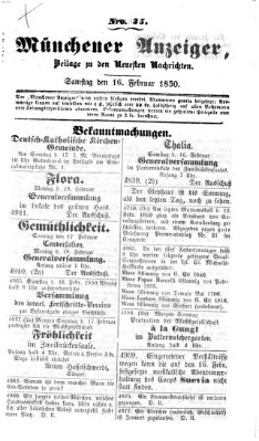 Neueste Nachrichten aus dem Gebiete der Politik (Münchner neueste Nachrichten) Samstag 16. Februar 1850