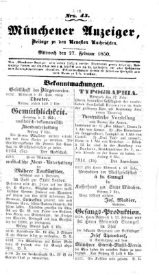 Neueste Nachrichten aus dem Gebiete der Politik (Münchner neueste Nachrichten) Mittwoch 27. Februar 1850