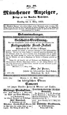 Neueste Nachrichten aus dem Gebiete der Politik (Münchner neueste Nachrichten) Samstag 2. März 1850