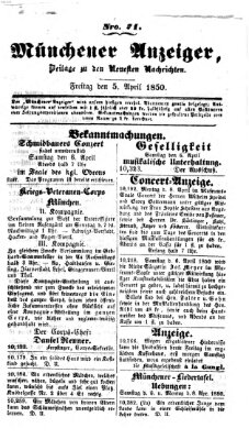 Neueste Nachrichten aus dem Gebiete der Politik (Münchner neueste Nachrichten) Freitag 5. April 1850