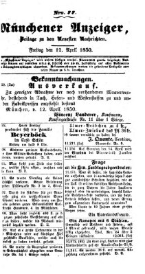 Neueste Nachrichten aus dem Gebiete der Politik (Münchner neueste Nachrichten) Freitag 12. April 1850