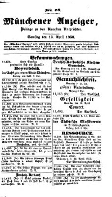 Neueste Nachrichten aus dem Gebiete der Politik (Münchner neueste Nachrichten) Samstag 13. April 1850