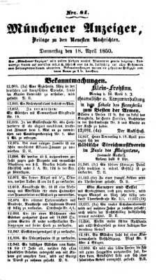 Neueste Nachrichten aus dem Gebiete der Politik (Münchner neueste Nachrichten) Donnerstag 18. April 1850