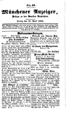 Neueste Nachrichten aus dem Gebiete der Politik (Münchner neueste Nachrichten) Freitag 26. April 1850