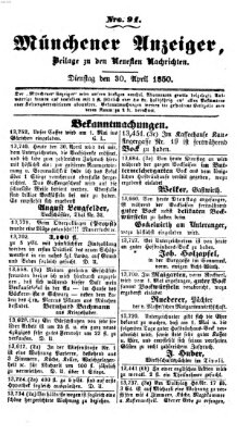 Neueste Nachrichten aus dem Gebiete der Politik (Münchner neueste Nachrichten) Dienstag 30. April 1850