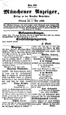 Neueste Nachrichten aus dem Gebiete der Politik (Münchner neueste Nachrichten) Mittwoch 1. Mai 1850