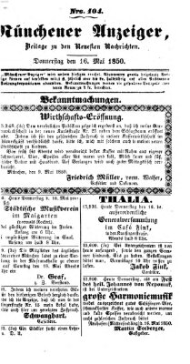 Neueste Nachrichten aus dem Gebiete der Politik (Münchner neueste Nachrichten) Donnerstag 16. Mai 1850