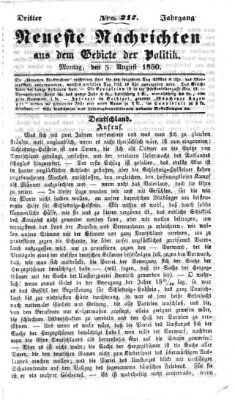 Neueste Nachrichten aus dem Gebiete der Politik (Münchner neueste Nachrichten) Montag 5. August 1850
