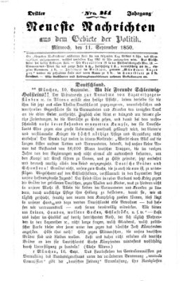 Neueste Nachrichten aus dem Gebiete der Politik (Münchner neueste Nachrichten) Mittwoch 11. September 1850