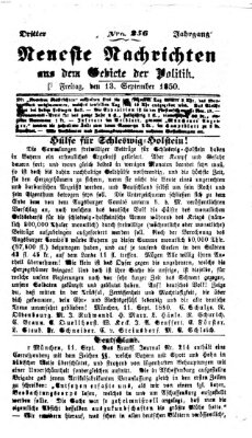 Neueste Nachrichten aus dem Gebiete der Politik (Münchner neueste Nachrichten) Freitag 13. September 1850