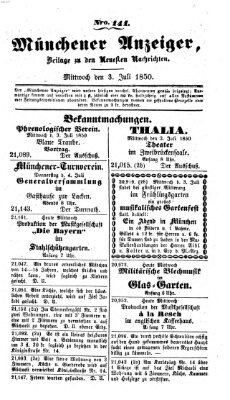 Neueste Nachrichten aus dem Gebiete der Politik (Münchner neueste Nachrichten) Mittwoch 3. Juli 1850