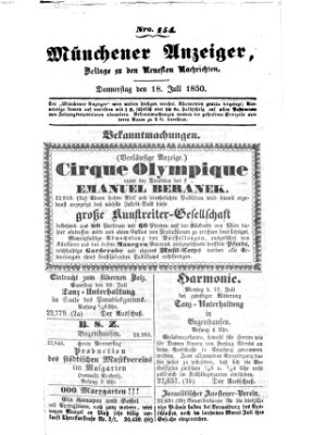 Neueste Nachrichten aus dem Gebiete der Politik (Münchner neueste Nachrichten) Donnerstag 18. Juli 1850