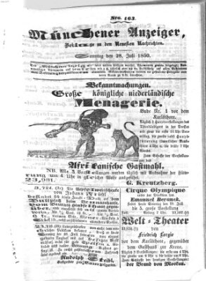 Neueste Nachrichten aus dem Gebiete der Politik (Münchner neueste Nachrichten) Sonntag 28. Juli 1850