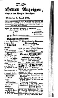 Neueste Nachrichten aus dem Gebiete der Politik (Münchner neueste Nachrichten) Montag 5. August 1850