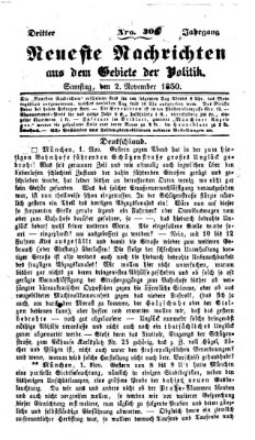 Neueste Nachrichten aus dem Gebiete der Politik (Münchner neueste Nachrichten) Samstag 2. November 1850