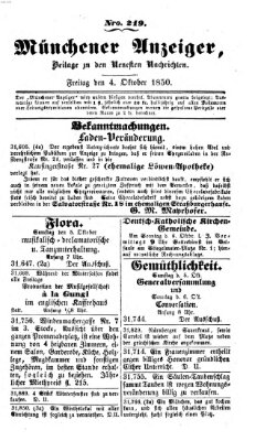 Neueste Nachrichten aus dem Gebiete der Politik (Münchner neueste Nachrichten) Freitag 4. Oktober 1850