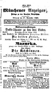 Neueste Nachrichten aus dem Gebiete der Politik (Münchner neueste Nachrichten) Mittwoch 27. November 1850