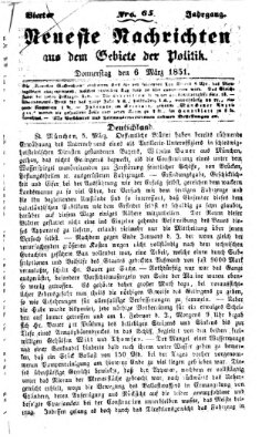 Neueste Nachrichten aus dem Gebiete der Politik (Münchner neueste Nachrichten) Donnerstag 6. März 1851