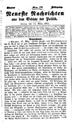 Neueste Nachrichten aus dem Gebiete der Politik (Münchner neueste Nachrichten) Freitag 14. März 1851