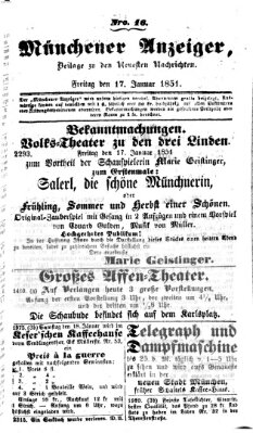 Neueste Nachrichten aus dem Gebiete der Politik (Münchner neueste Nachrichten) Freitag 17. Januar 1851